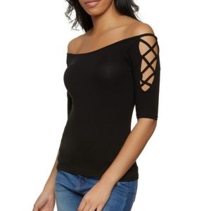 Cutout Off Shoulder Black Top